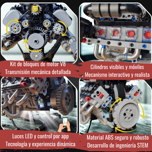 Krobel Motors — Build Your Own V8 Engine 715 Pieces with App Control and LED Lights